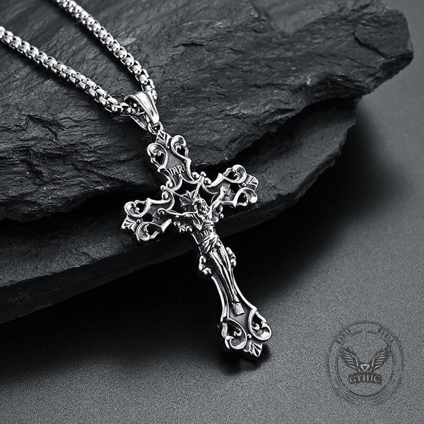 INRI Budded Cross Stainless Steel Pendant | Gthic.com