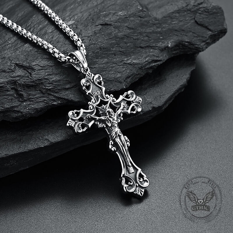 INRI Budded Cross Stainless Steel Pendant | Gthic.com