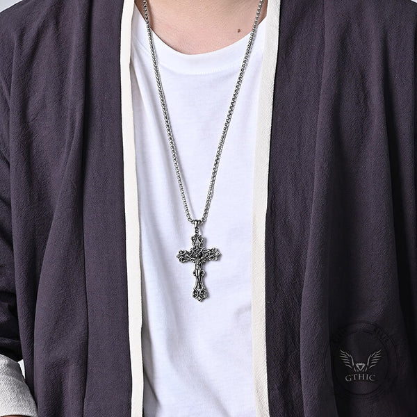 INRI Budded Cross Stainless Steel Pendant | Gthic.com