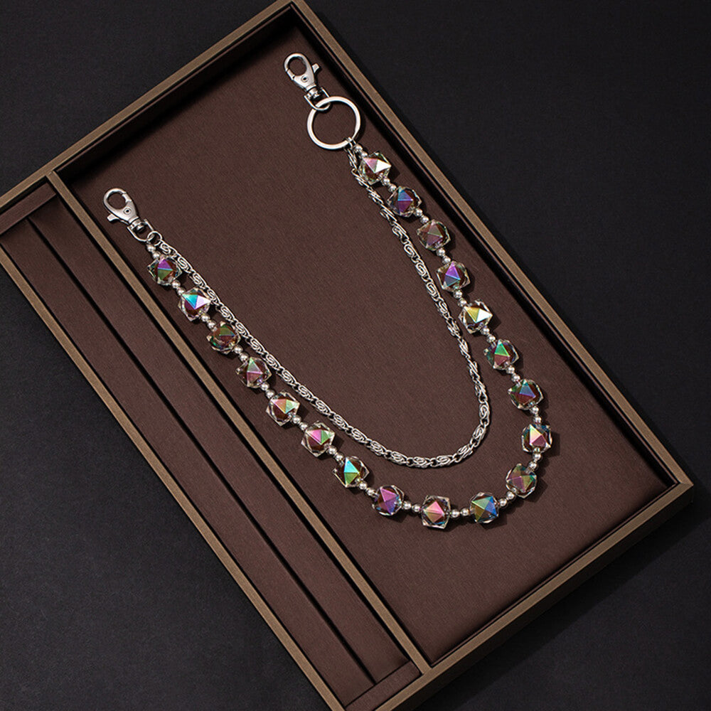 Iridescent Beaded Double-Layer Hip-Hop Alloy Pants Chain