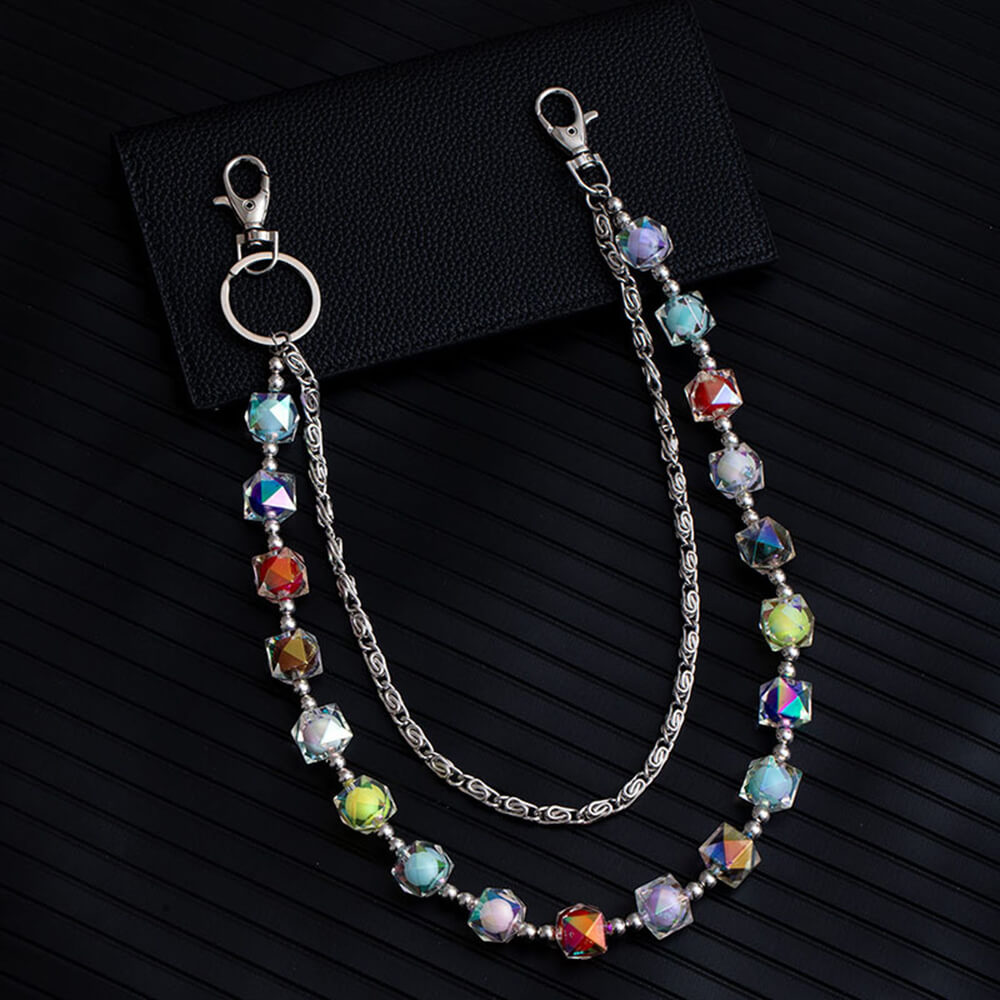 Iridescent Beaded Double-Layer Hip-Hop Alloy Pants Chain | Gthic.com