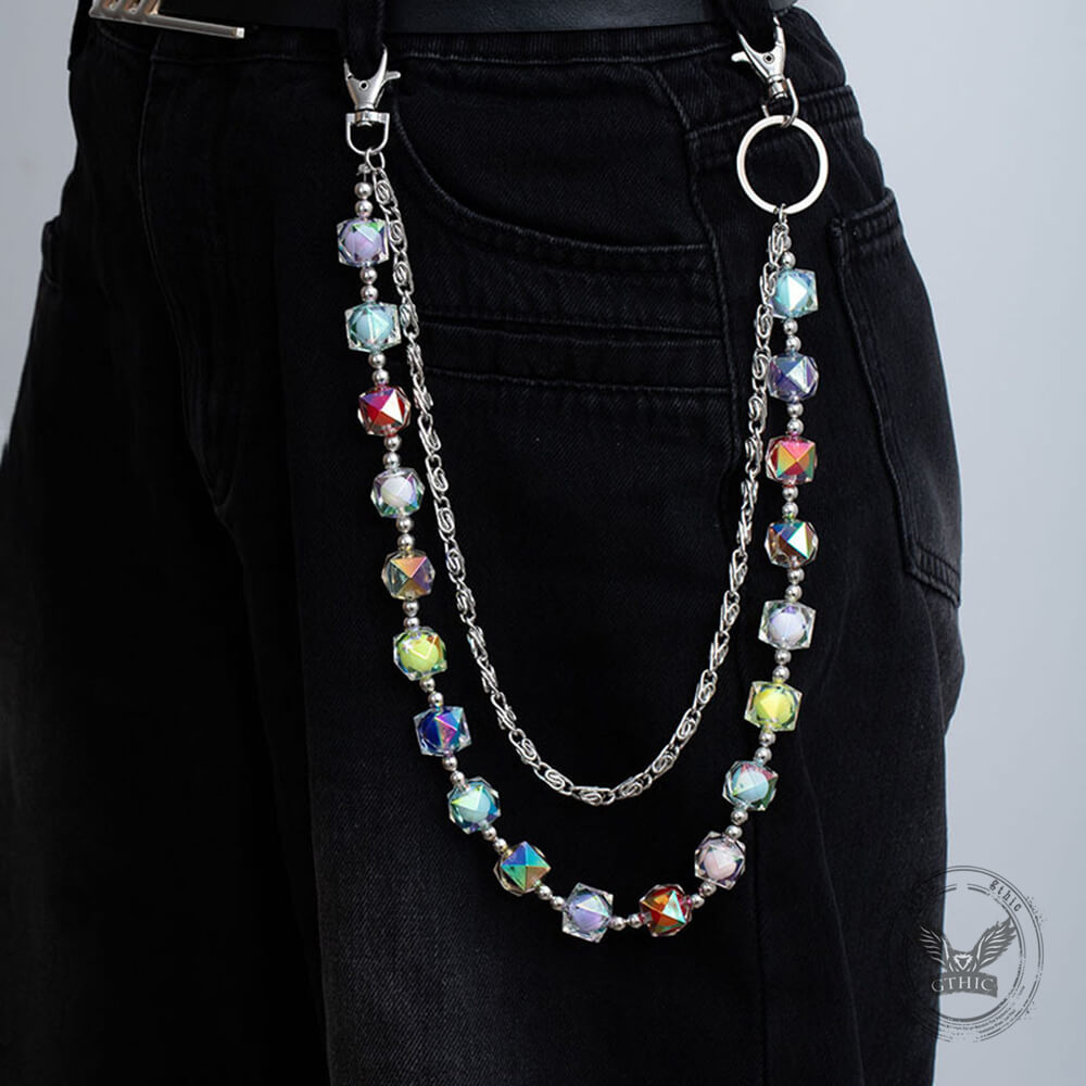 Iridescent Beaded Double-Layer Hip-Hop Alloy Pants Chain | Gthic.com