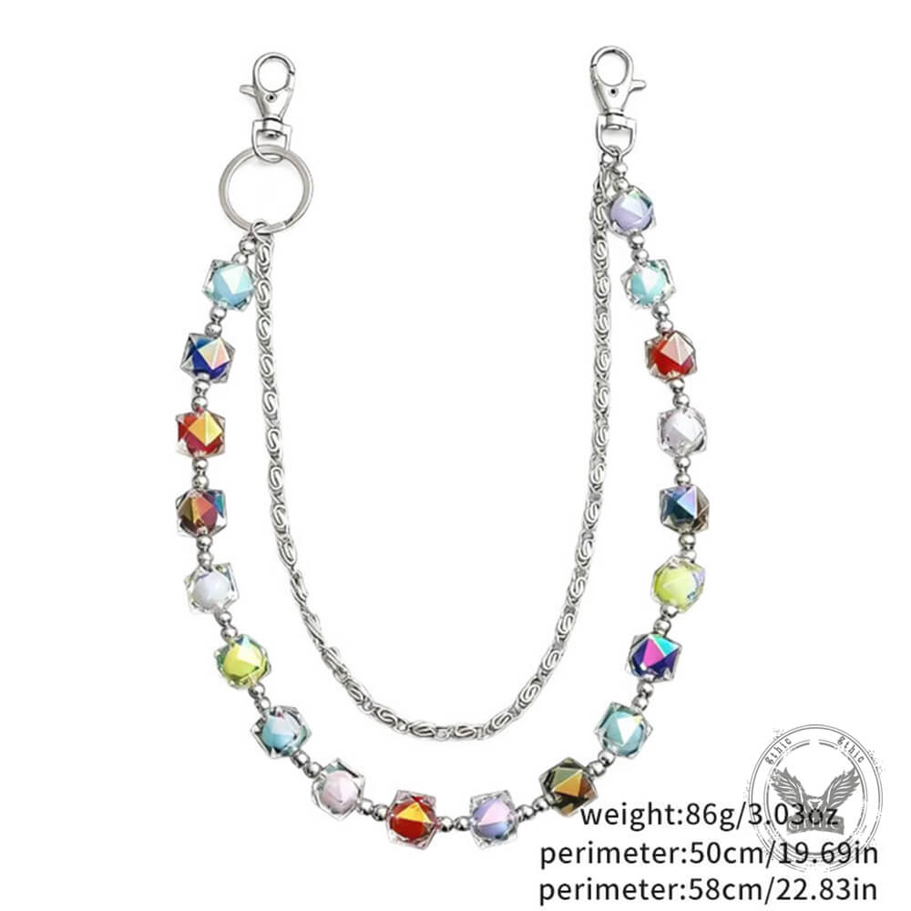 Iridescent Beaded Double-Layer Hip-Hop Alloy Pants Chain