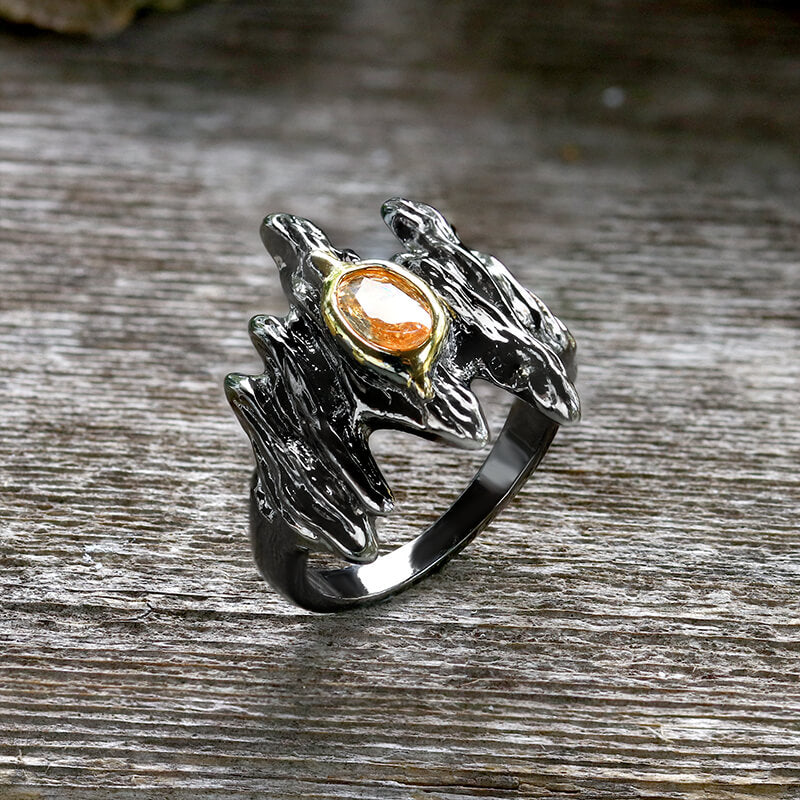 Irregular Black Bark Brass Gothic Ring