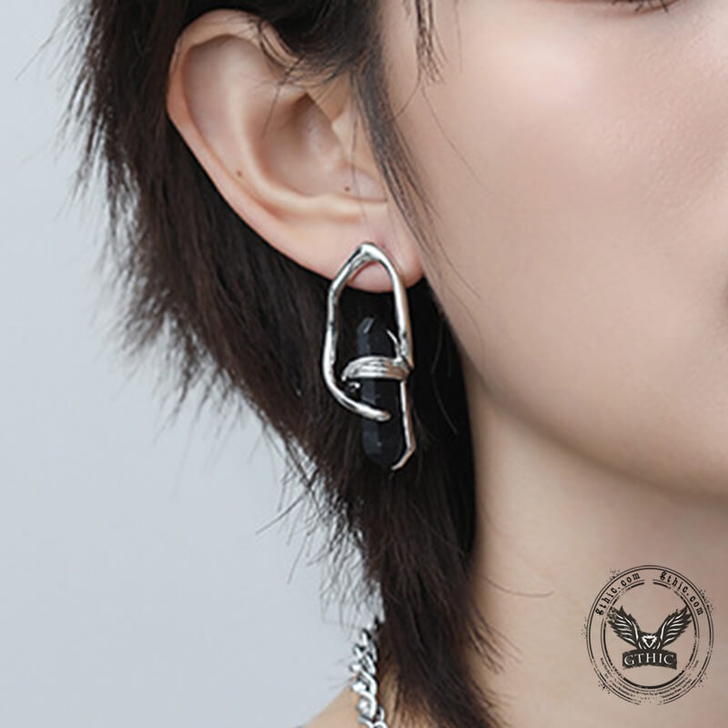 Irregular Design Alloy Obsidian Earrings | Gthic.com