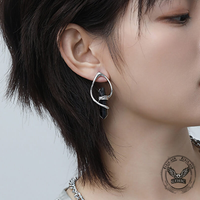 Irregular Design Alloy Obsidian Earrings | Gthic.com