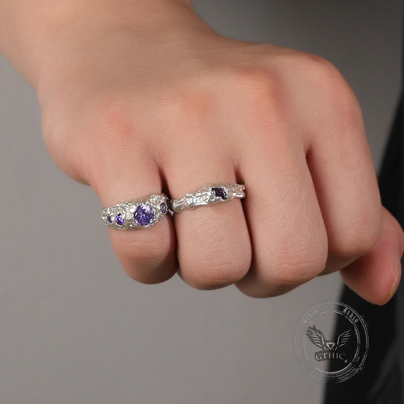 Irregular Lava Texture Sterling Silver Open Ring | Gthic.com