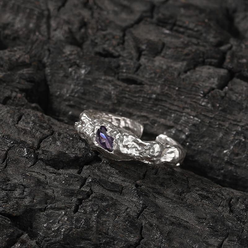 Irregular Lava Texture Sterling Silver Open Ring | Gthic.com