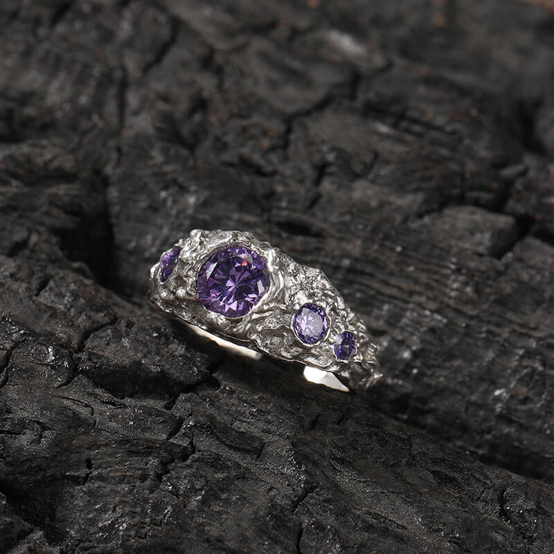 Irregular Lava Texture Sterling Silver Open Ring | Gthic.com