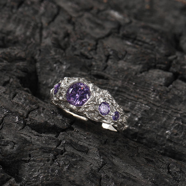 Irregular Lava Texture Sterling Silver Open Ring | Gthic.com