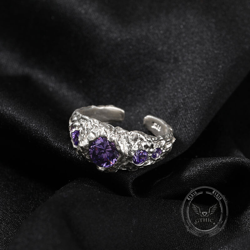 Irregular Lava Texture Sterling Silver Open Ring | Gthic.com