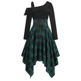 Irregular Plaid Lace Up One Shoulder Dress | Gthic.com