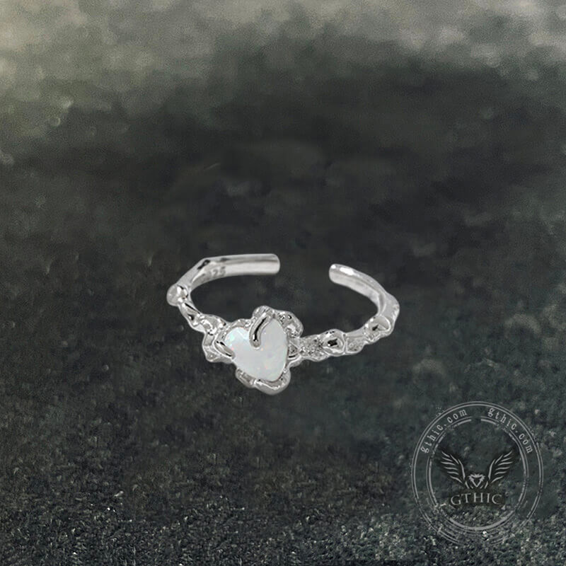 Irregular Surface Opal Inlay Sterling Silver Open Ring | Gthic.com