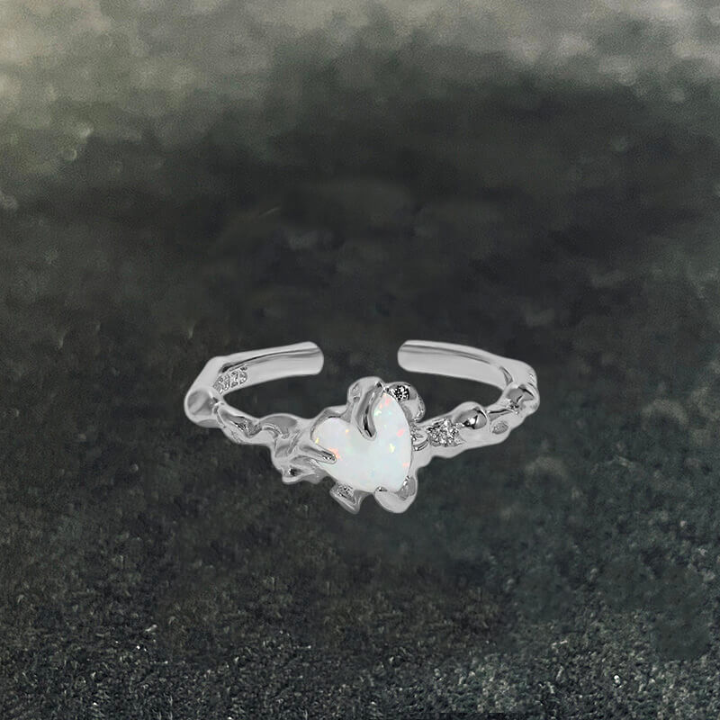 Irregular Surface Opal Inlay Sterling Silver Open Ring | Gthic.com