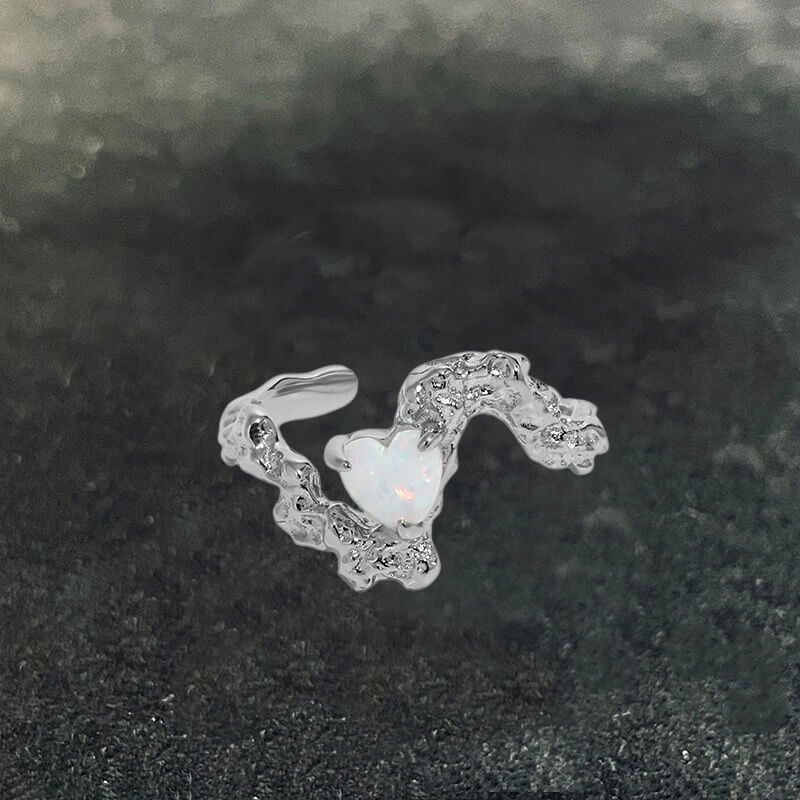 Irregular Surface Opal Inlay Sterling Silver Open Ring | Gthic.com