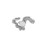 Irregular Surface Opal Inlay Sterling Silver Open Ring | Gthic.com