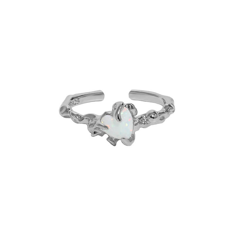 Irregular Surface Opal Inlay Sterling Silver Open Ring | Gthic.com