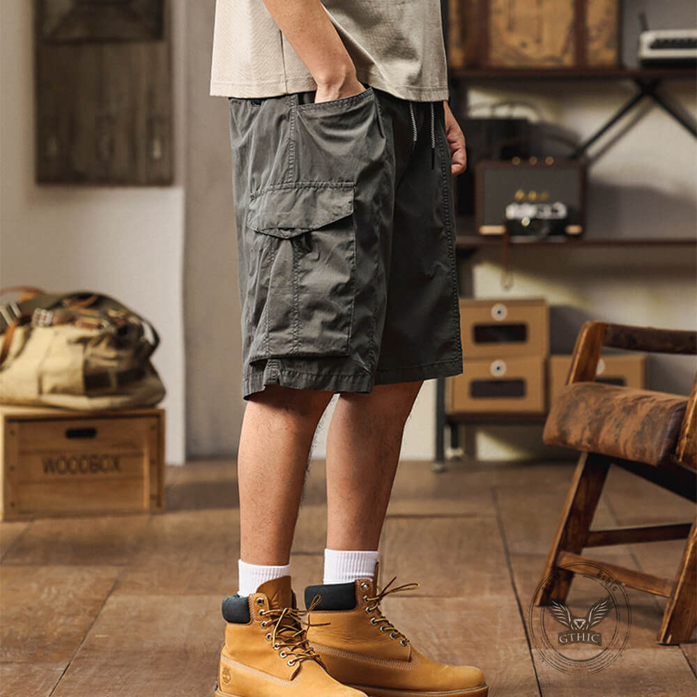 Japanese-Style Retro Loose-Fit Multi-Pocket Cargo Shorts