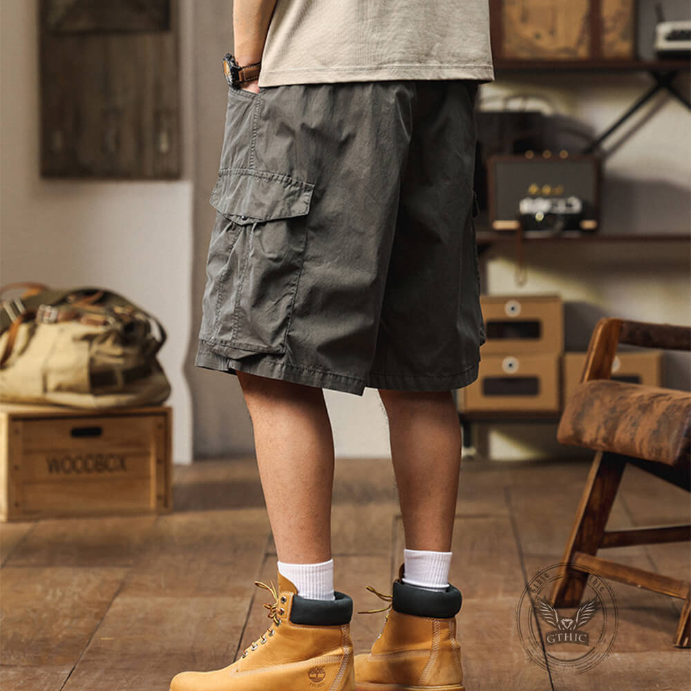 Japanese-Style Retro Loose-Fit Multi-Pocket Cargo Shorts
