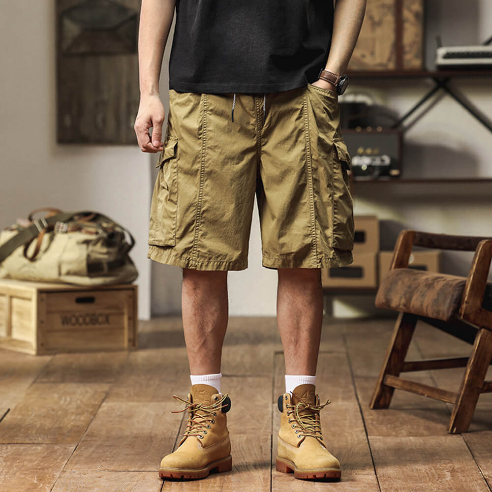 Japanese-Style Retro Loose-Fit Multi-Pocket Cargo Shorts | Gthic.com