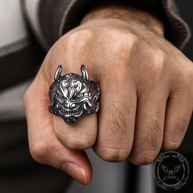 Japanese Demon Oni Stainless Steel Ring | Gthic.com