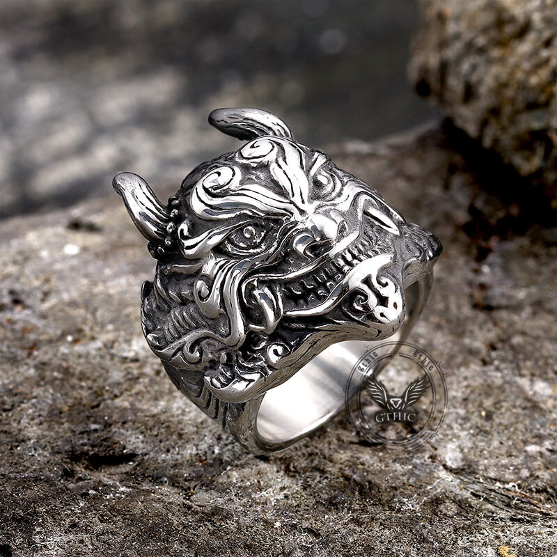 Japanese Demon Oni Stainless Steel Ring | Gthic.com