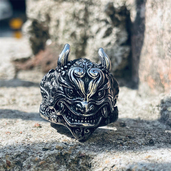 Japanese Demon Oni Stainless Steel Ring 01 | Gthic.com