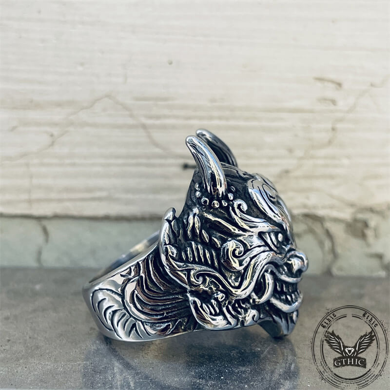 Japanese Demon Oni Stainless Steel Ring 03 | Gthic.com