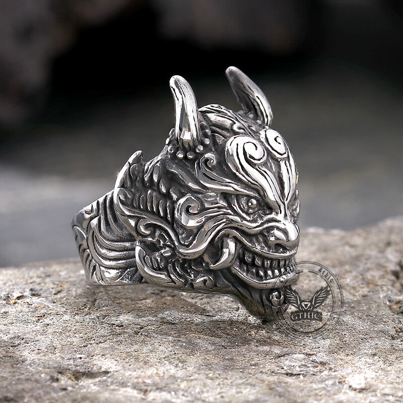 Japanese Demon Oni Stainless Steel Ring | Gthic.com