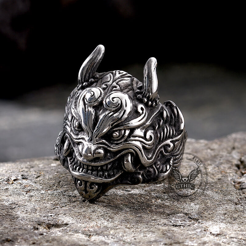 Japanese Demon Oni Stainless Steel Ring | Gthic.com