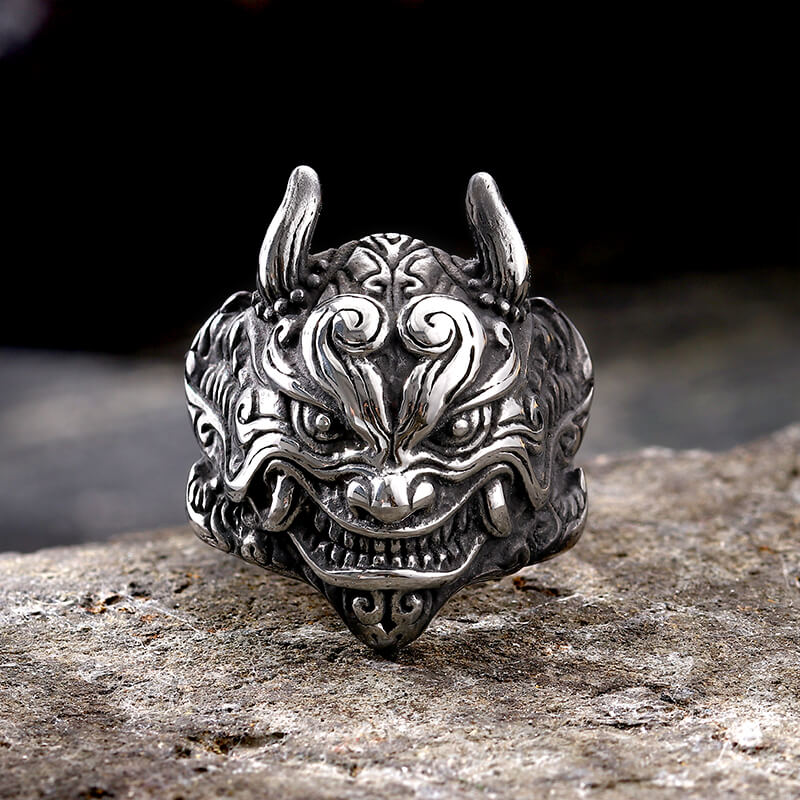 Japanese Demon Oni Stainless Steel Ring | Gthic.com