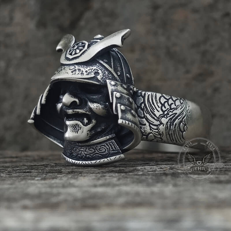Japanese Helmet Samurai Sterling Silver Ring | Gthic.com
