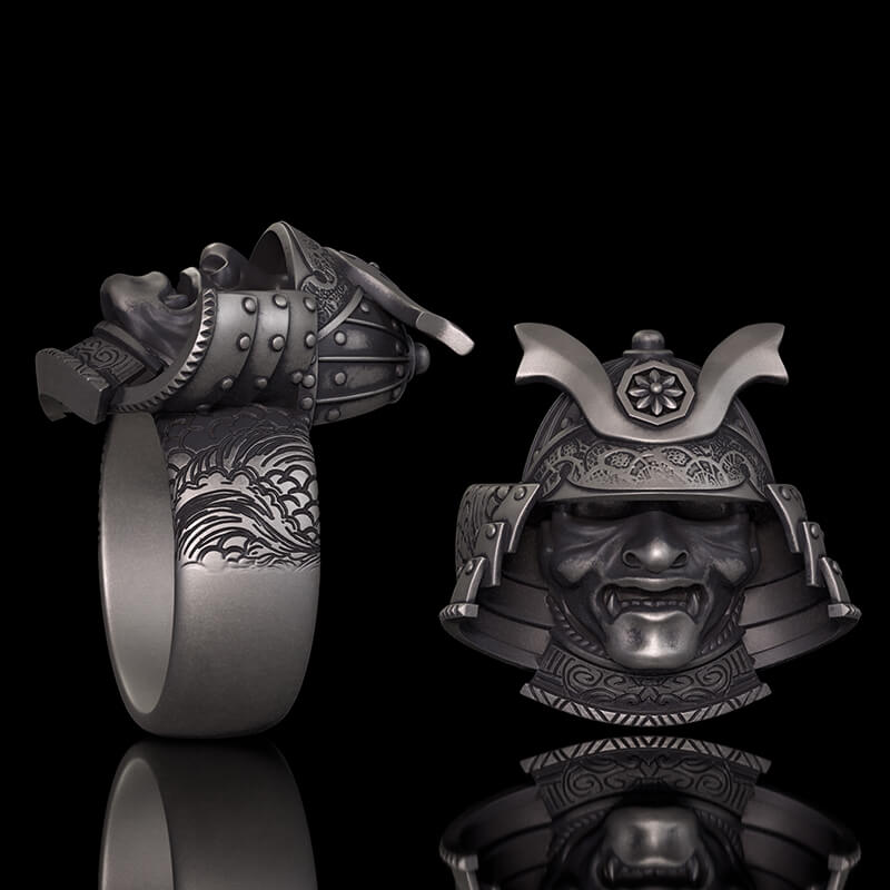 Japanese Helmet Samurai Sterling Silver Ring | Gthic.com