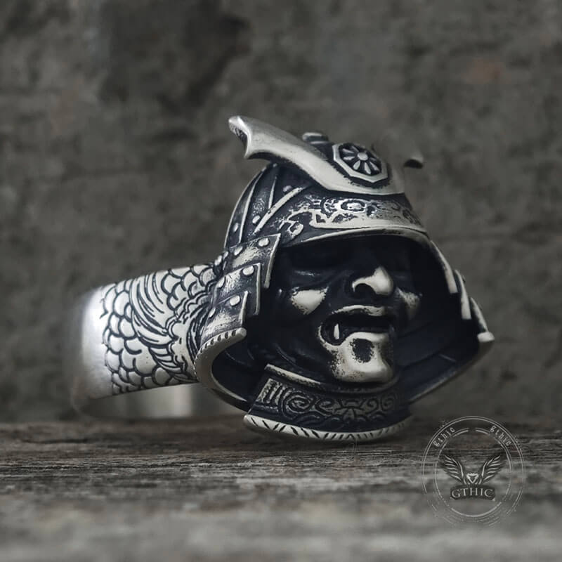 Japanese Helmet Samurai Sterling Silver Ring | Gthic.com