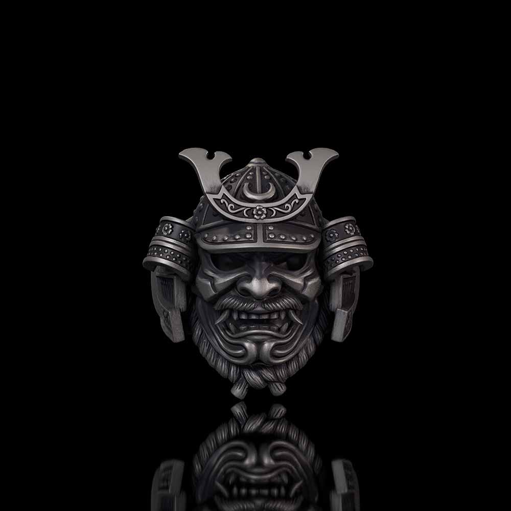 Japanese Mask Samurai Helmet Sterling Silver Ring | Gthic.com