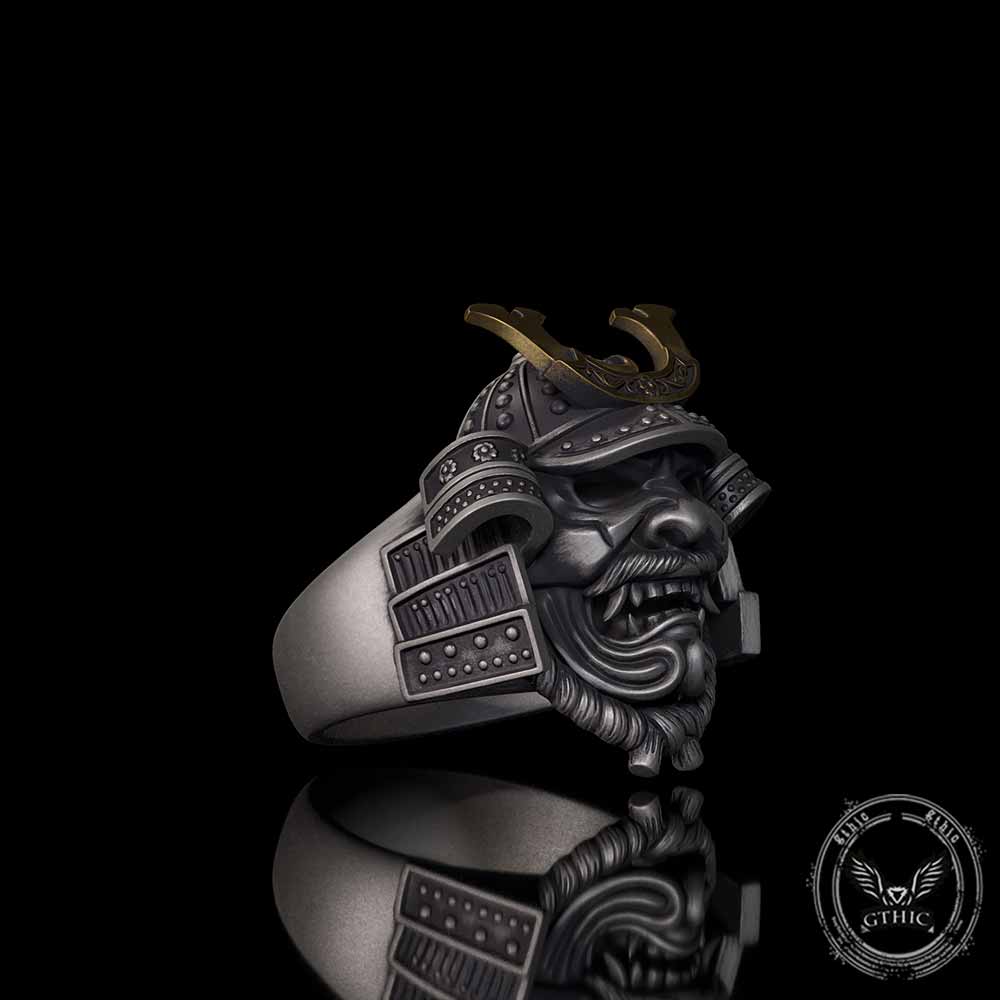 Japanese Mask Samurai Helmet Sterling Silver Ring