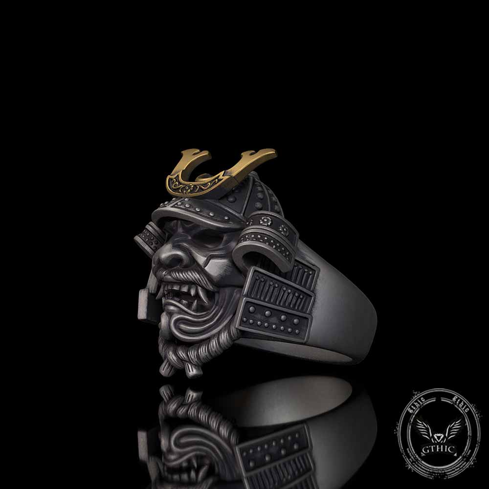 Japanese Mask Samurai Helmet Sterling Silver Ring