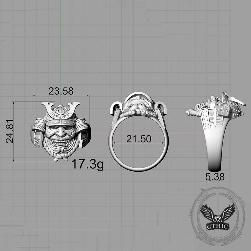 Japanese Mask Samurai Helmet Sterling Silver Ring