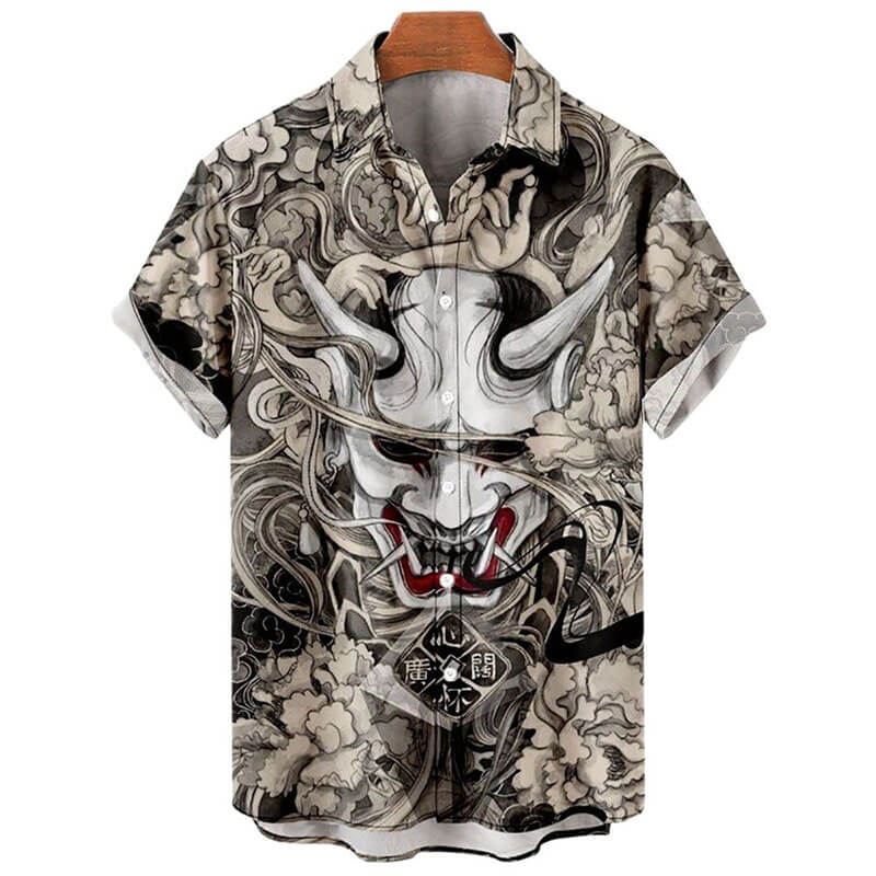 Japanese Oni Print Polyester Shirt | Gthic.com