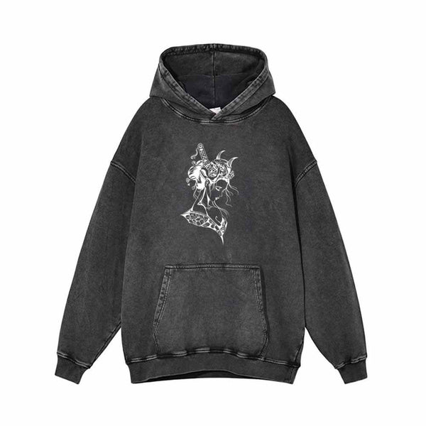 Japanese Samurai Geisha Vintage Washed Hoodie 01 | Gthic.com