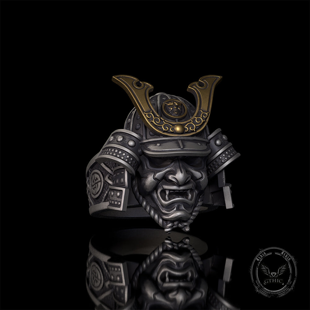 Japanese Samurai Helmet Sterling Silver Warrior Ring | Gthic.com