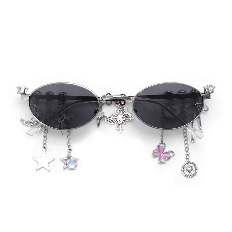 Japanese Star Bow Decorated Oval Frame PC Sunglasses 03 | Gthic.com
