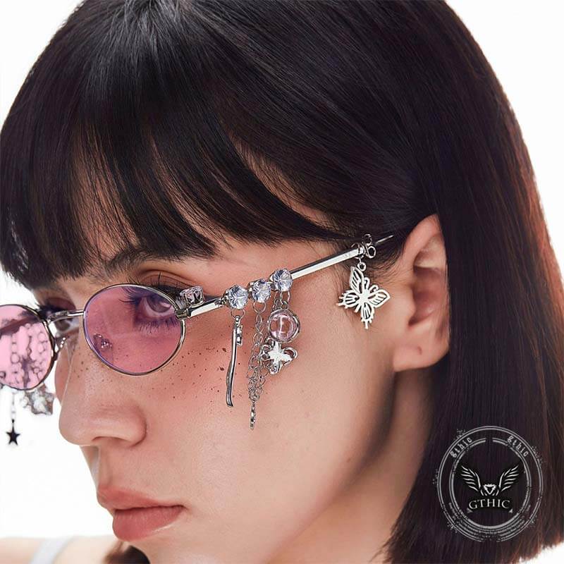 Japanese Star Bow Decorated Oval Frame PC Sunglasses