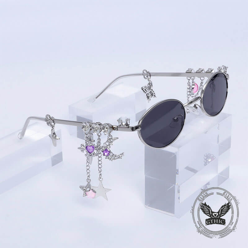 Japanese Star Bow Decorated Oval Frame PC Sunglasses