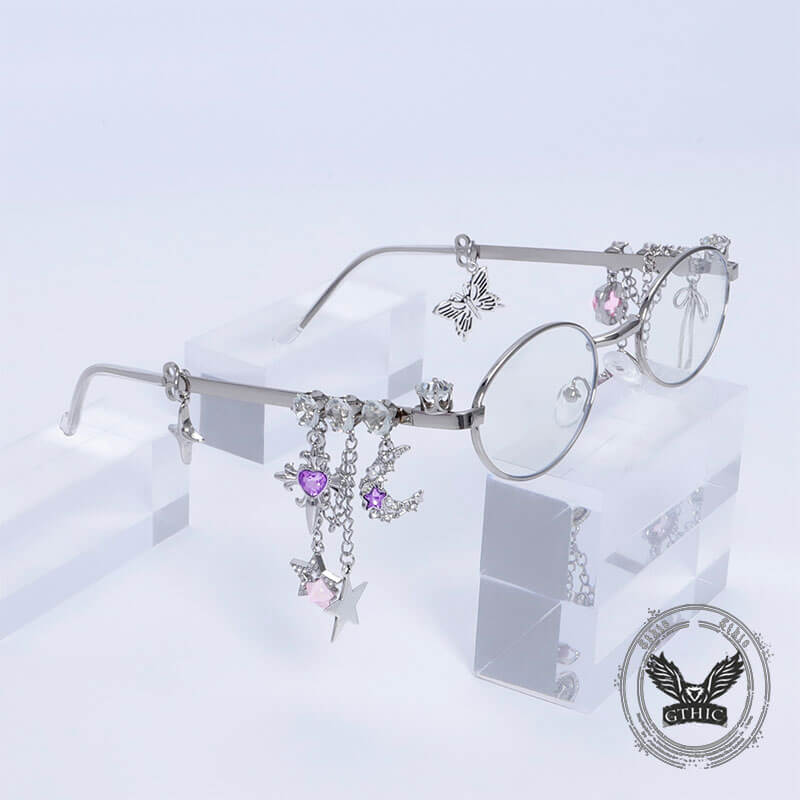 Japanese Star Bow Decorated Oval Frame PC Sunglasses