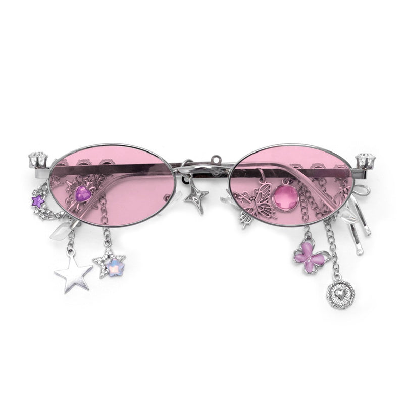 Japanese Star Bow Decorated Oval Frame PC Sunglasses