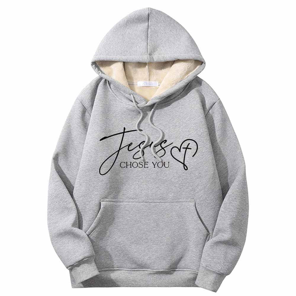 Jesus Chose You Christian Crew Collar Fleece Sherpa Hoodie