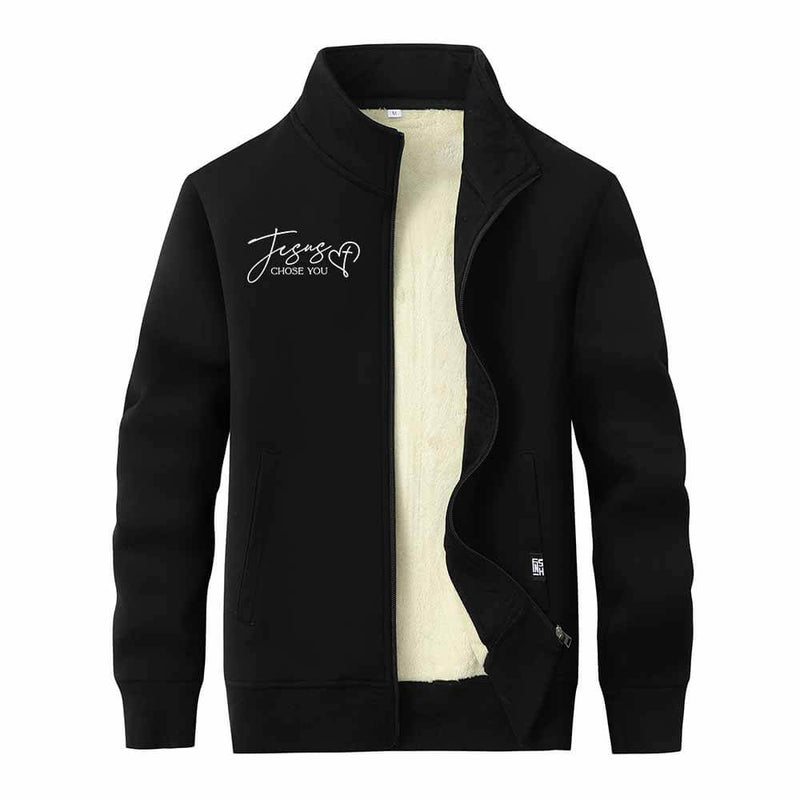 Jesus Chose You Christian Stand Collar Zip Cardigan 01 | Gthic.com