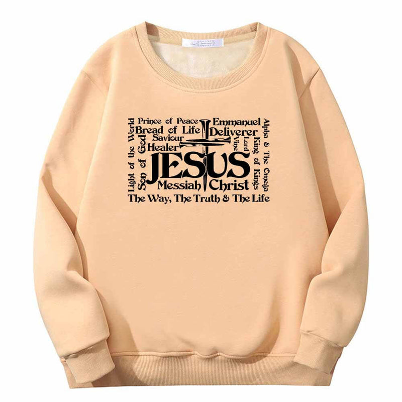 Jesus Cross Christian Crew Collar Fleece Sherpa Sweatshirt