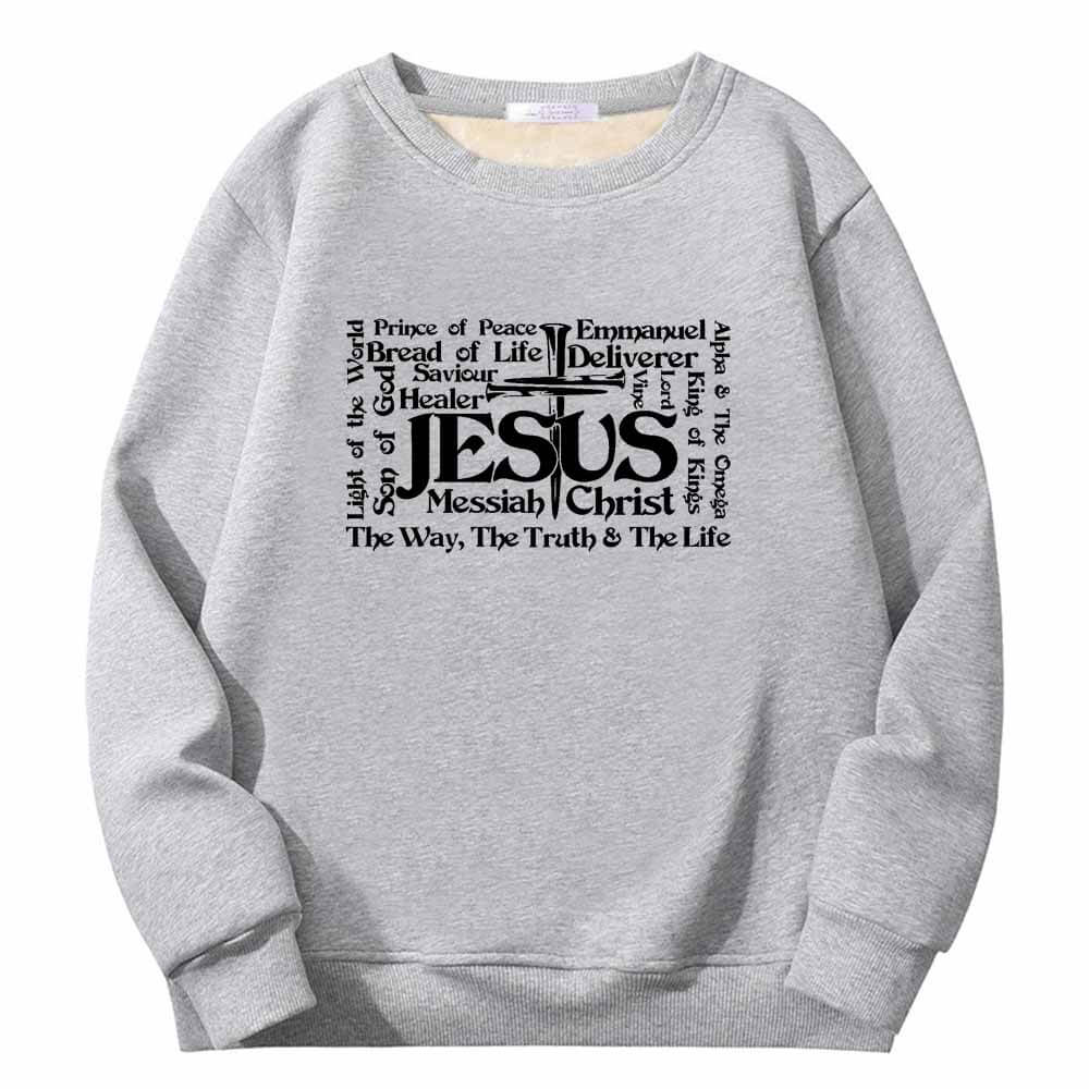 Jesus Cross Christian Crew Collar Fleece Sherpa Sweatshirt